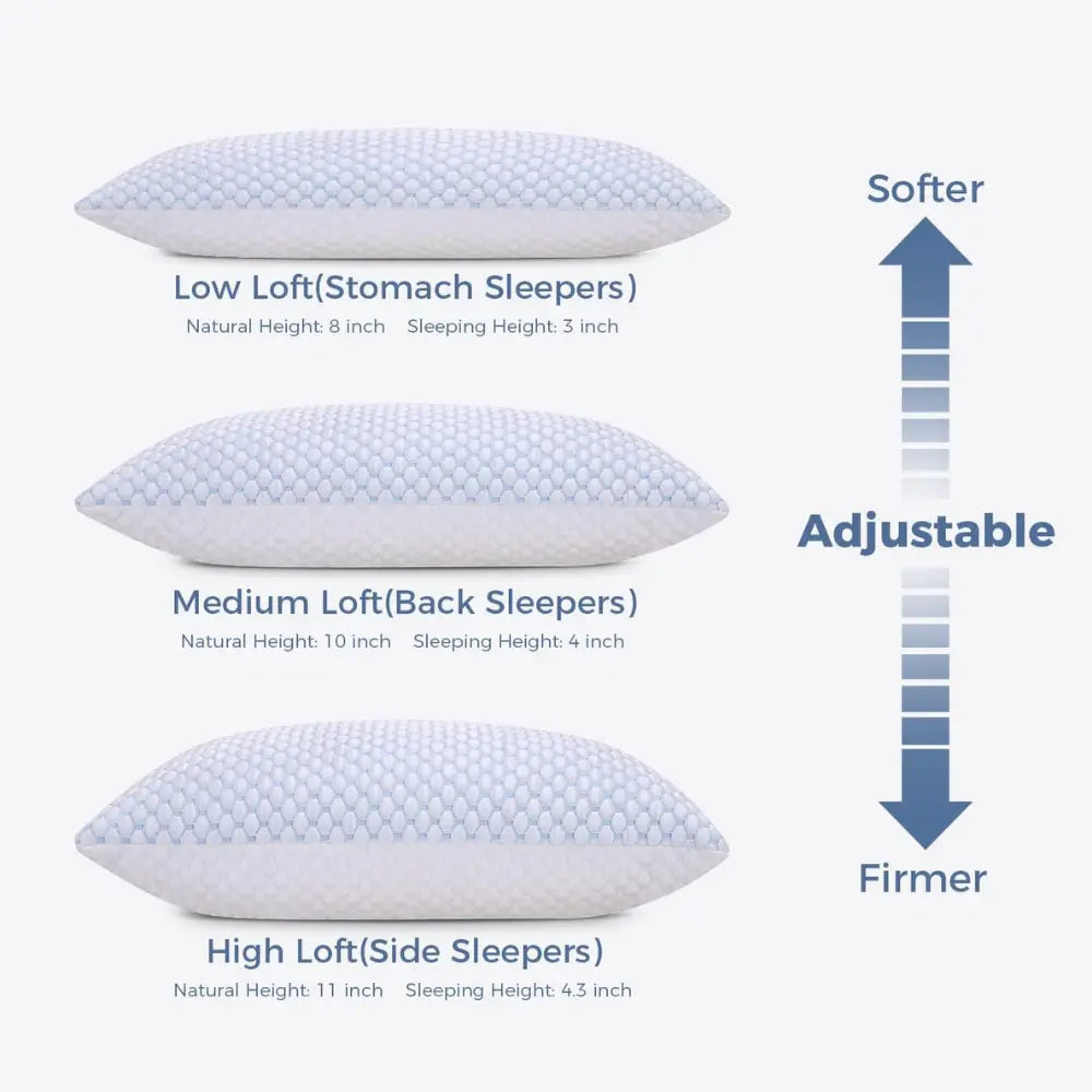 Cooling Memory Foam Pillows (Pack of 2) - Adjustable Height, Double-Sided Cooling & Comfort, CertiPUR-US Certified, Standard Size for All Sleepers-GCC Home Center