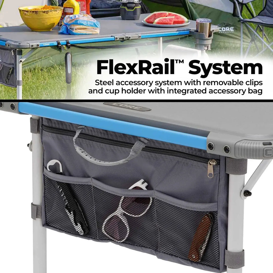 Core 4 Foot Outdoor Table with Flex Rail – Portable, Outdoor Prep Table, Camping Table