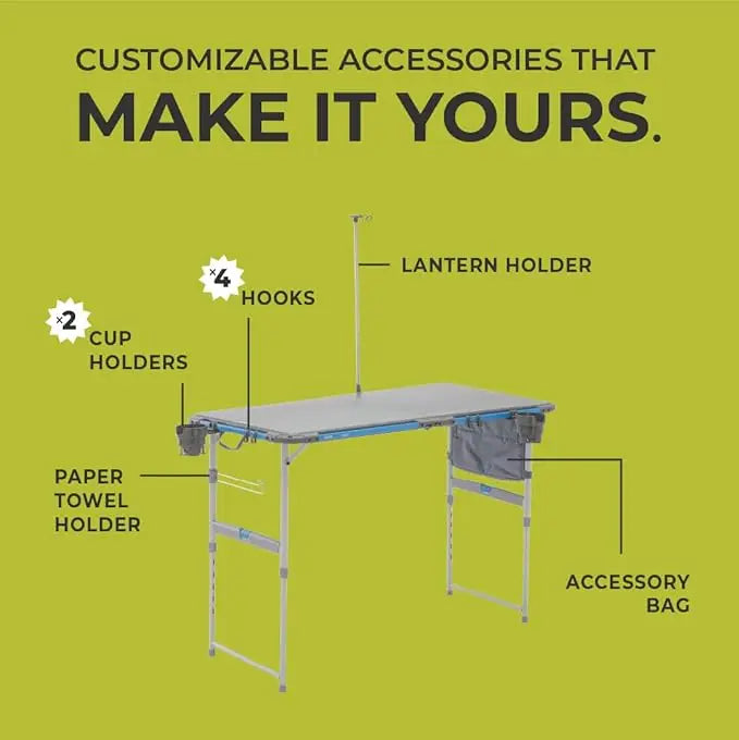 Core 4 Foot Outdoor Table with Flex Rail – Portable, Outdoor Prep Table, Camping Table
