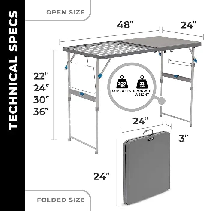 Core 4 Foot Tailgating Table – Adjustable Height, Camping Table
