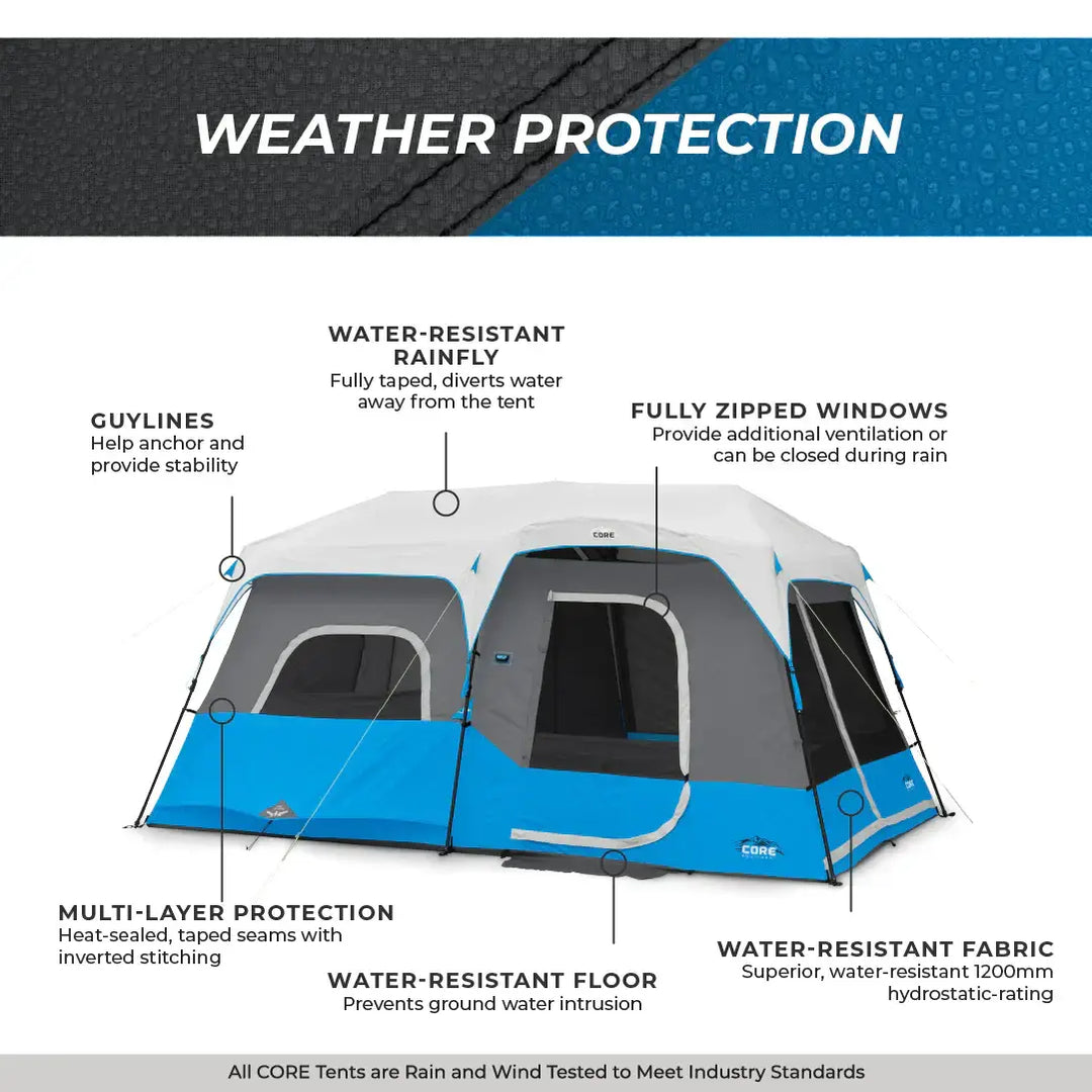 Core 9 Person Lighted Instant Cabin Tent – 14' x 9'