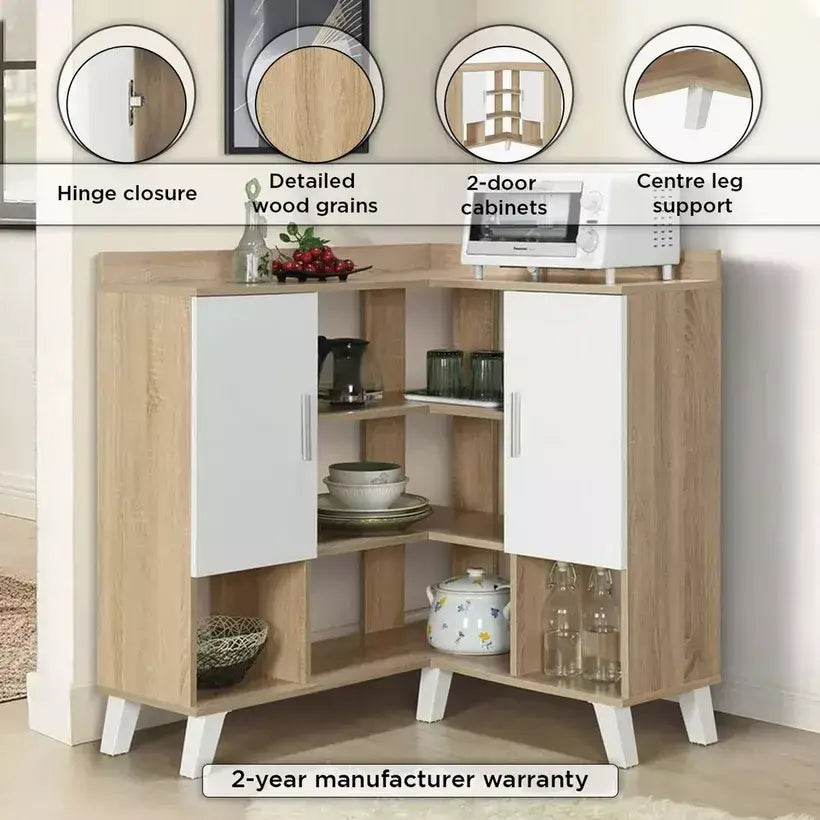 Corner Coffee Bar Cabinet With 2 Doors And 9 Shelves