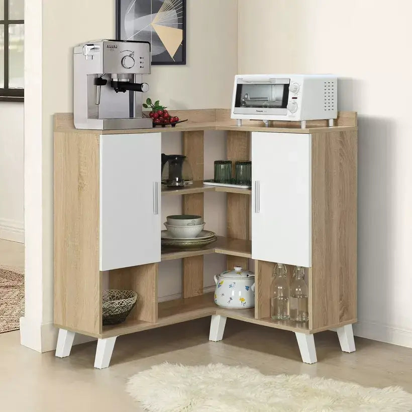 Corner Coffee Bar Cabinet With 2 Doors And 9 Shelves