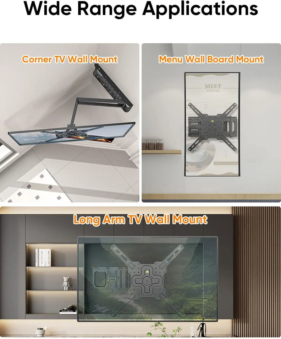 Corner TV Mount with 25.6" Long Arm,Landscape to Portrait Full Motion TV Wall Mount Swivel Tilt Heavy Duty for 26-65''Screens, Load 77lbs,Max VESA 400x400mm, Fit 16''Stud
