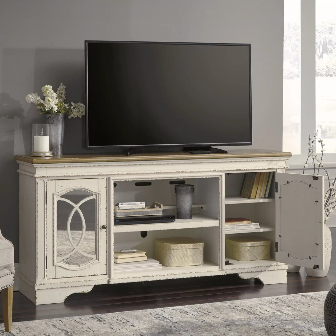 Cottage-Style TV Stand with Fireplace Option