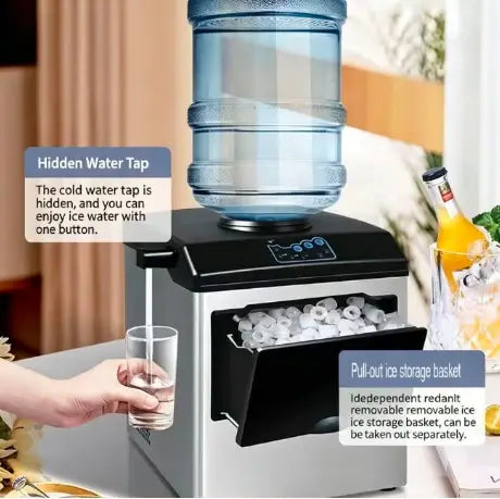 Countertop Ice Maker Machine, 25kg/24hrs, Round Ice Cubes, 3 Size Selection, Dual Water Inlet, 140W, Model HK-ZBJ