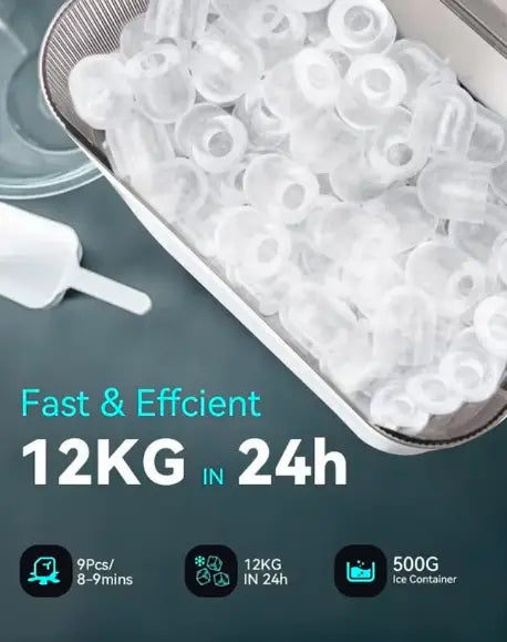 Countertop Ice Maker Machine,9 Bullet Ice Cubes Ready in 6 Mins,2 Ice Sizes, Self-Cleaning, Portable Ice Maker