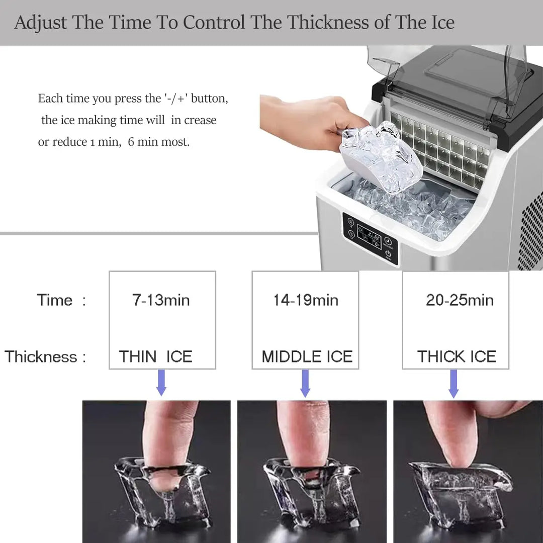 Arabian Mall 2-Way Water Input Countertop Stainless Steel Square Ice Maker (45 lbs Daily, Self-Cleaning)