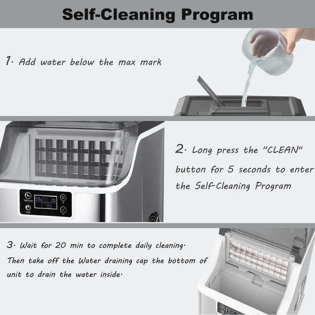 Arabian Mall 2-Way Water Input Countertop Stainless Steel Square Ice Maker (45 lbs Daily, Self-Cleaning)