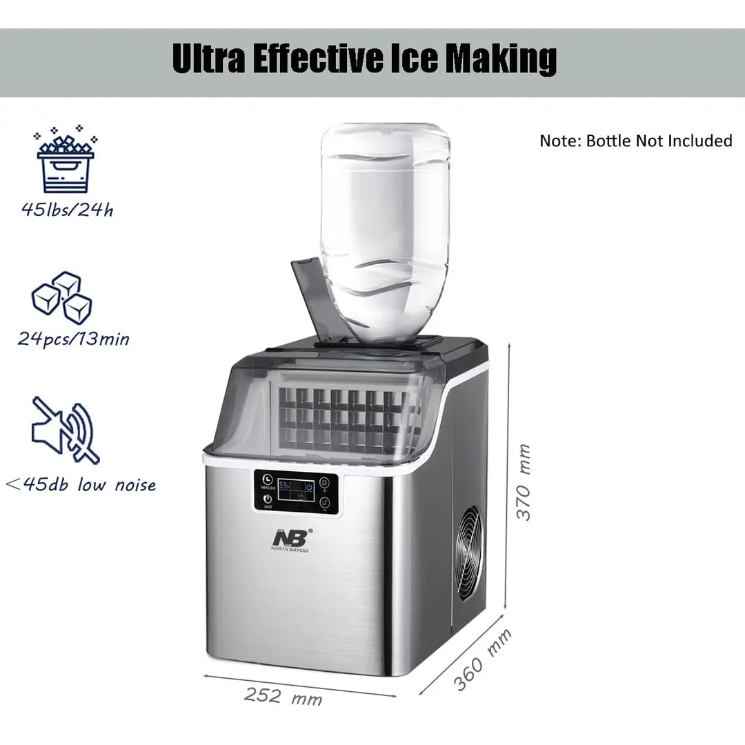 Arabian Mall 2-Way Water Input Countertop Stainless Steel Square Ice Maker (45 lbs Daily, Self-Cleaning)