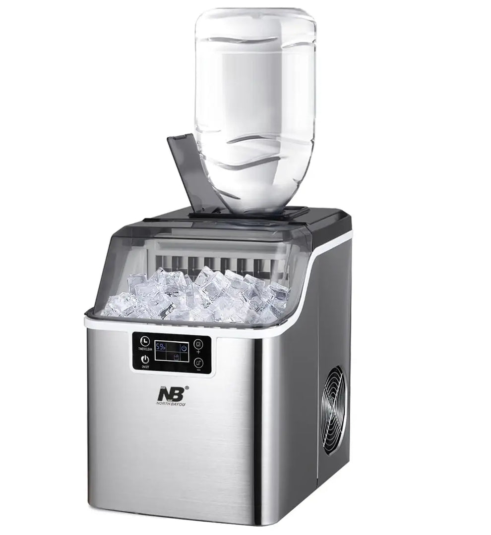 Arabian Mall 2-Way Water Input Countertop Stainless Steel Square Ice Maker (45 lbs Daily, Self-Cleaning)