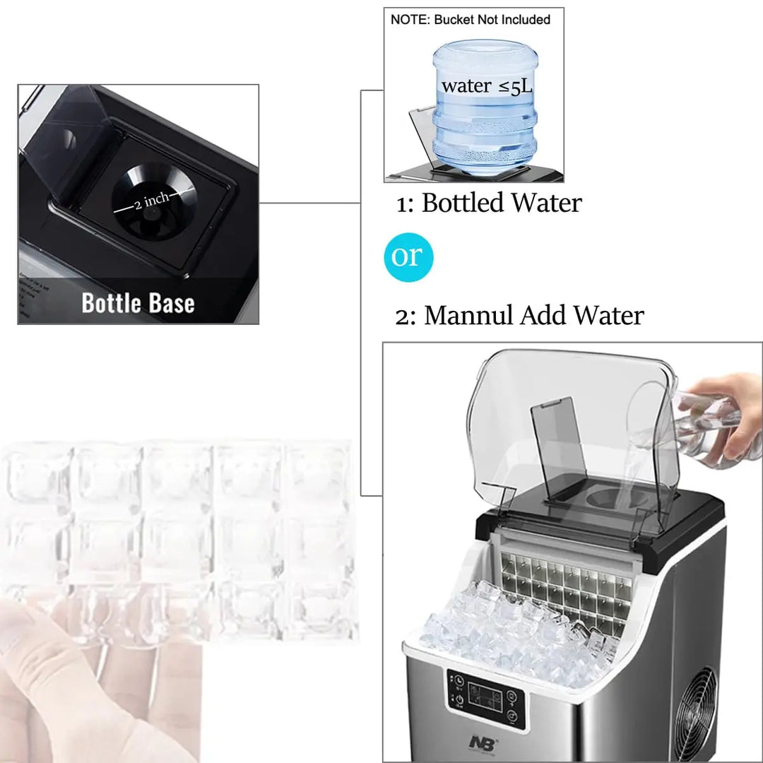 Arabian Mall 2-Way Water Input Countertop Stainless Steel Square Ice Maker (45 lbs Daily, Self-Cleaning)
