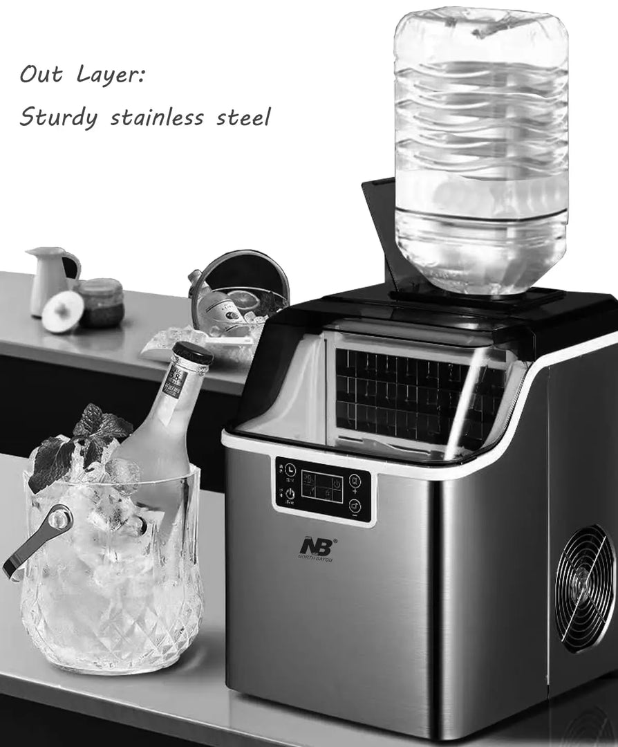 Arabian Mall 2-Way Water Input Countertop Stainless Steel Square Ice Maker (45 lbs Daily, Self-Cleaning)
