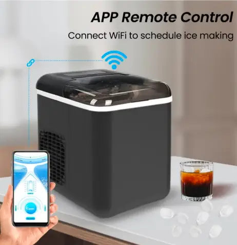 Countertop Ice Maker with App Control, 12kg in 24Hrs, 9 Bullet Ice Cubes in 6 Mins, Self-Cleaning Ice Machine with Basket and Scoop, Ideal for Home, Kitchen, Office, Quiet Operation, Black