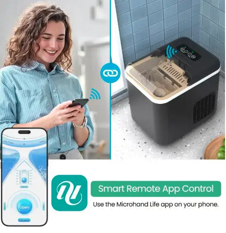 Countertop Ice Maker with App Control, 12kg in 24Hrs, 9 Bullet Ice Cubes in 6 Mins, Self-Cleaning Ice Machine with Basket and Scoop, Ideal for Home, Kitchen, Office, Quiet Operation, Black