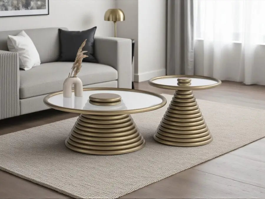 Cream Coffee Table Set – Tempered Glass & Painted Wood