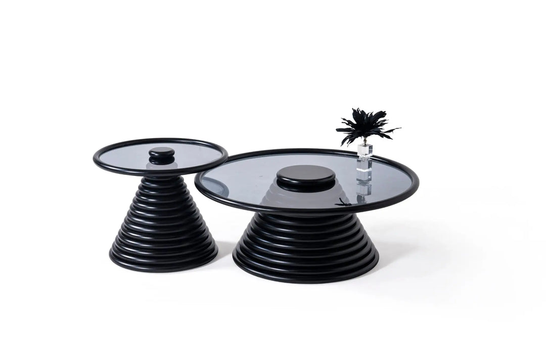 Cream Coffee Table Set – Tempered Glass & Painted Wood