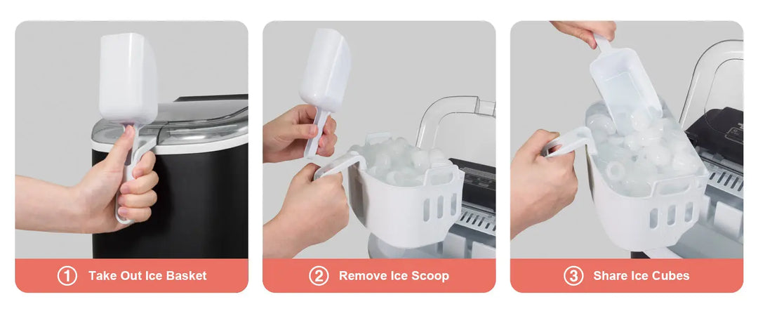 CROWNFUL Countertop Ice Maker with Handle, Makes 9 Bullet Ice Cubes in 6 Minutes, 12 kg/24 Hours, Self-Cleaning Portable Ice Machine with Scoop and Basket for Home, Kitchen, Office and Parties