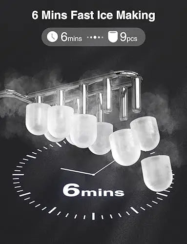 CROWNFUL Countertop Ice Maker with Handle, Makes 9 Bullet Ice Cubes in 6 Minutes, 12 kg/24 Hours, Self-Cleaning Portable Ice Machine with Scoop and Basket for Home, Kitchen, Office and Parties