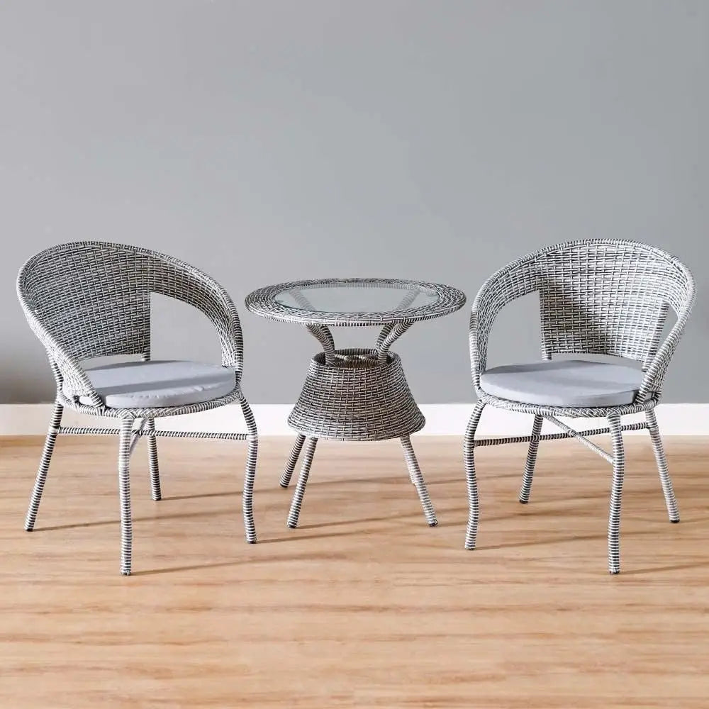 Danube Home Eden Balcony Set All Weather 3 Piece Bistro Set With Coffee Table Modern Furniture For Outdoor Bench Seating, Terrace, Lawn, Patio, Balcony Chair D57Xw56Xh74cm; Table Dia 60X H58cm Grey