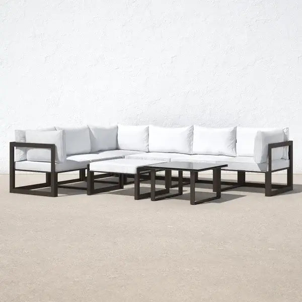 David Metal 7 Person Outdoor Seating , 8-Piece Set | Sectional Configuration | Cushions Included