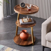 DAYONG 3-Tier End Table, Sofa Side Table, Movable Nightstand, Modern Corner Table, Tea Cabinet for Living Room, Bedroom, Office & Balcony, Easy to Assemble (Gold Frame)
