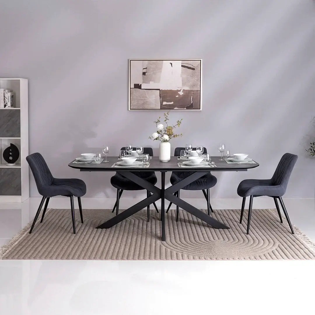 Diamond 6-Seater Dining Set – Black & Grey