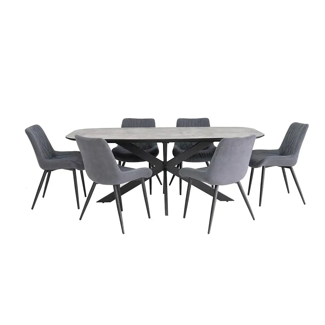 Diamond 6-Seater Dining Set – Black & Grey