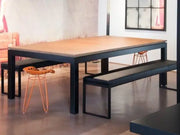 Modern rectangular dining pool table 7.5ft with vintage oak top and black metal frame with matching benches