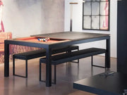 Black convertible dining pool table 7.5ft with vintage oak dining top and integrated seating in black and vintage oak finish