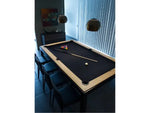 Load image into Gallery viewer, Black felt dining pool table 7.5ft with light vintage oak frame and white cue ball near center