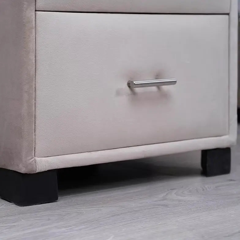 Double Drawer Night Stand – Velvet Grey (Beige)