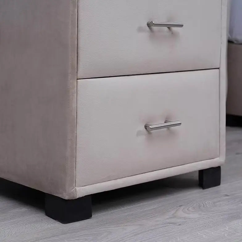 Double Drawer Night Stand – Velvet Grey (Beige)