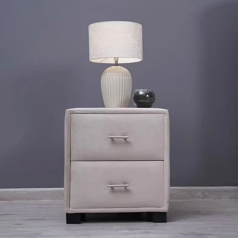 Double Drawer Night Stand – Velvet Grey (Beige)