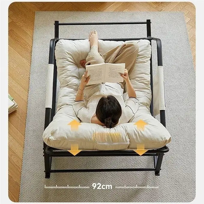 Double Living Room Recliner Outdoor Rocking Chair Lawn Camping Chair Adult Chair with Seat Cushion Side Storage Bag Suitable for Lawn, Backyard - Beige-GCC Home Center
