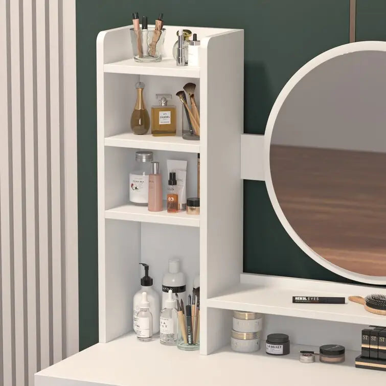 Dressing Table Set with Stool and Round Mirror-GCC Home Center