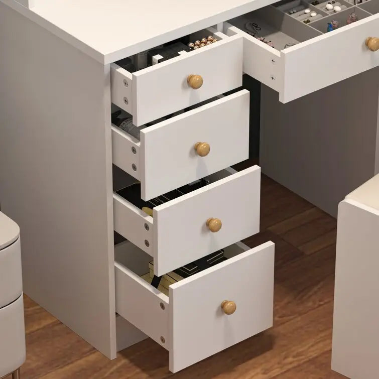 Dressing Table Set with Stool and Round Mirror-GCC Home Center