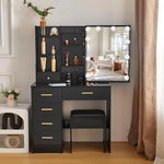 Load image into Gallery viewer, Dressing Table with LED Lights, Vanity Table with Adjustable Brightness Mirror-GCC Home Center
