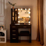 Dressing Table with LED Lights, Vanity Table with Adjustable Brightness Mirror-GCC Home Center