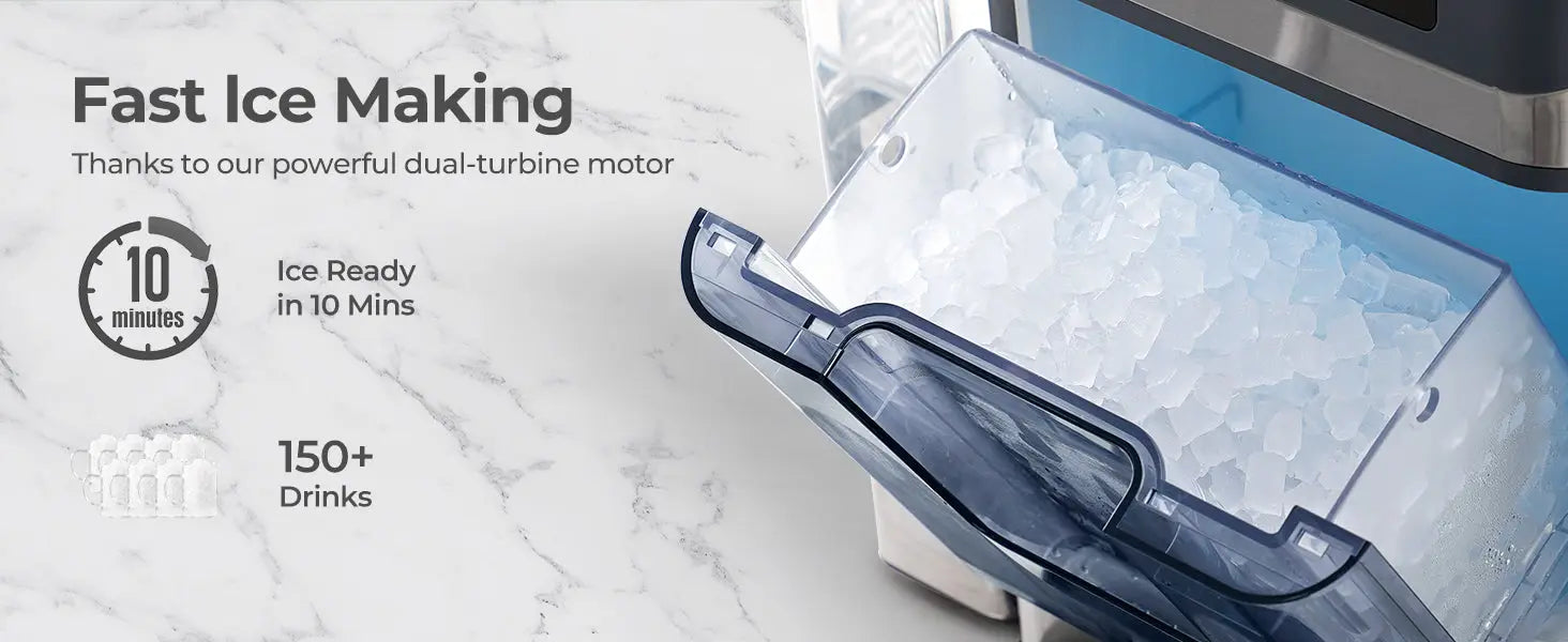 Portable Countertop Nugget Ice Maker Machine with Self-Cleaning Dual Water Tank Quiet 45dB Compressor 38lbs Daily Ice