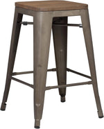 Load image into Gallery viewer, EdgeMod Trattoria 24' Counter Height Industrial Bar Stool with Elmwood Seat, Stackable, Bronze (Set of 4)-GCC Home Center