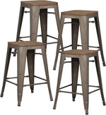 Load image into Gallery viewer, EdgeMod Trattoria 24' Counter Height Industrial Bar Stool with Elmwood Seat, Stackable, Bronze (Set of 4)-GCC Home Center