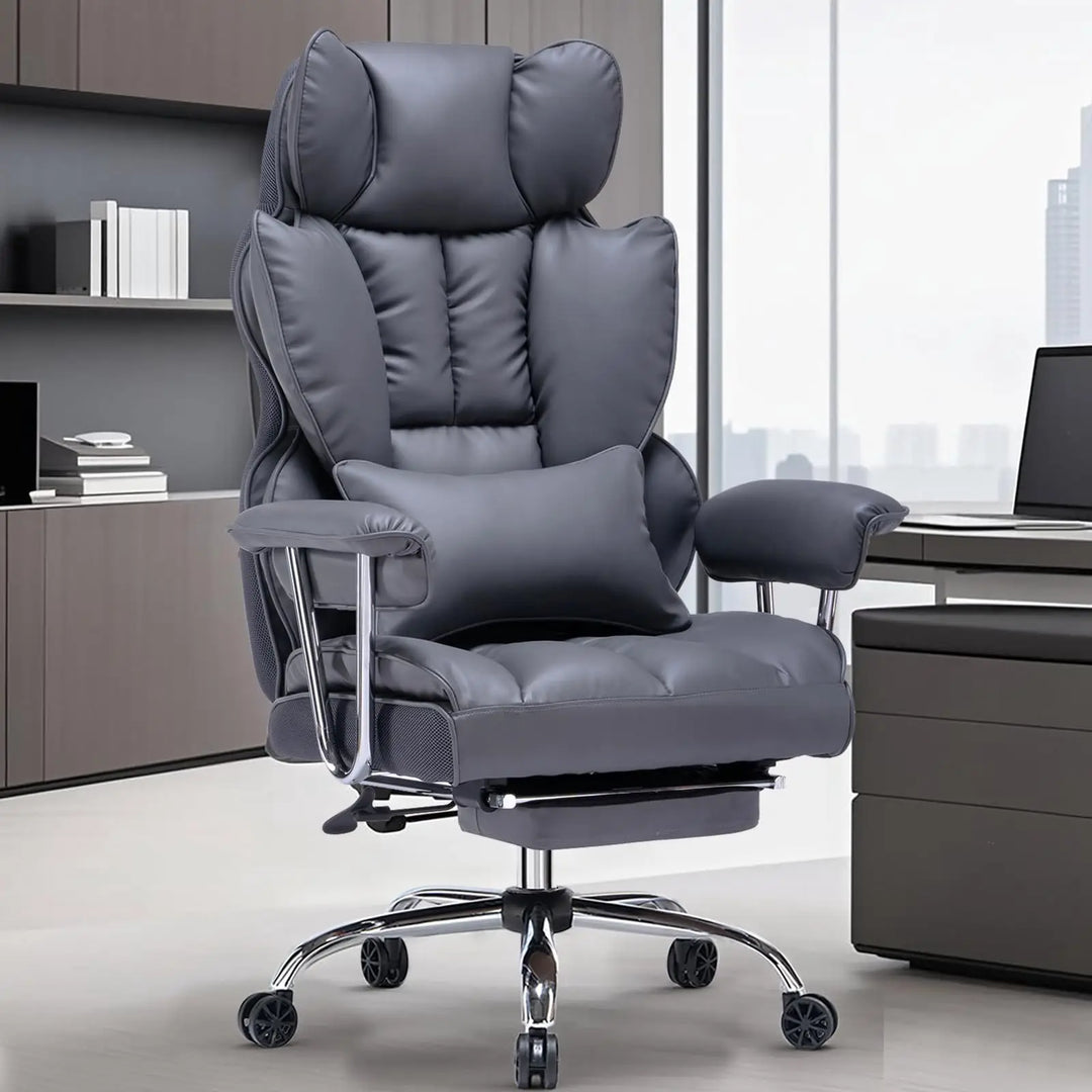 Efomao Big and Tall Office Chair 400lbs – PU Leather Executive Desk Chair with Lumbar Support & Leg Rest, Heavy-Duty Computer Chairs for Home Office, Green