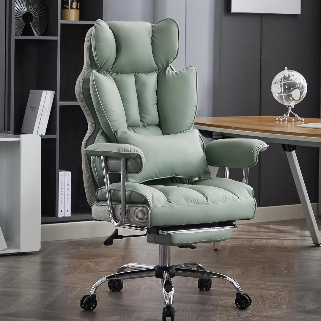 Efomao Big and Tall Office Chair 400lbs – PU Leather Executive Desk Chair with Lumbar Support & Leg Rest, Heavy-Duty Computer Chairs for Home Office, Green