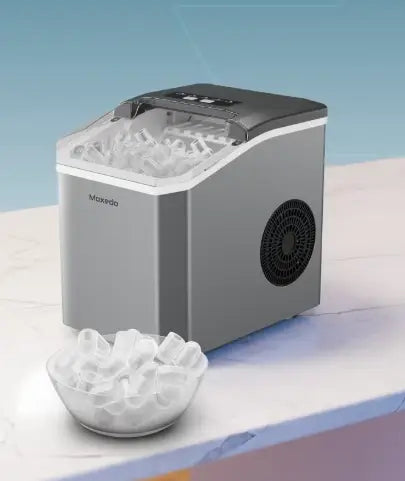Electric Countertop Automatic Ice Maker Machine, Portable Self-Cleaning with Hand Scoop and Basket, 9 Bullet Ice Cubes in 6 Mins, 12KG/24H, 2 Sizes of Ice, Ideal for Home, Kitchen, Office, Party,