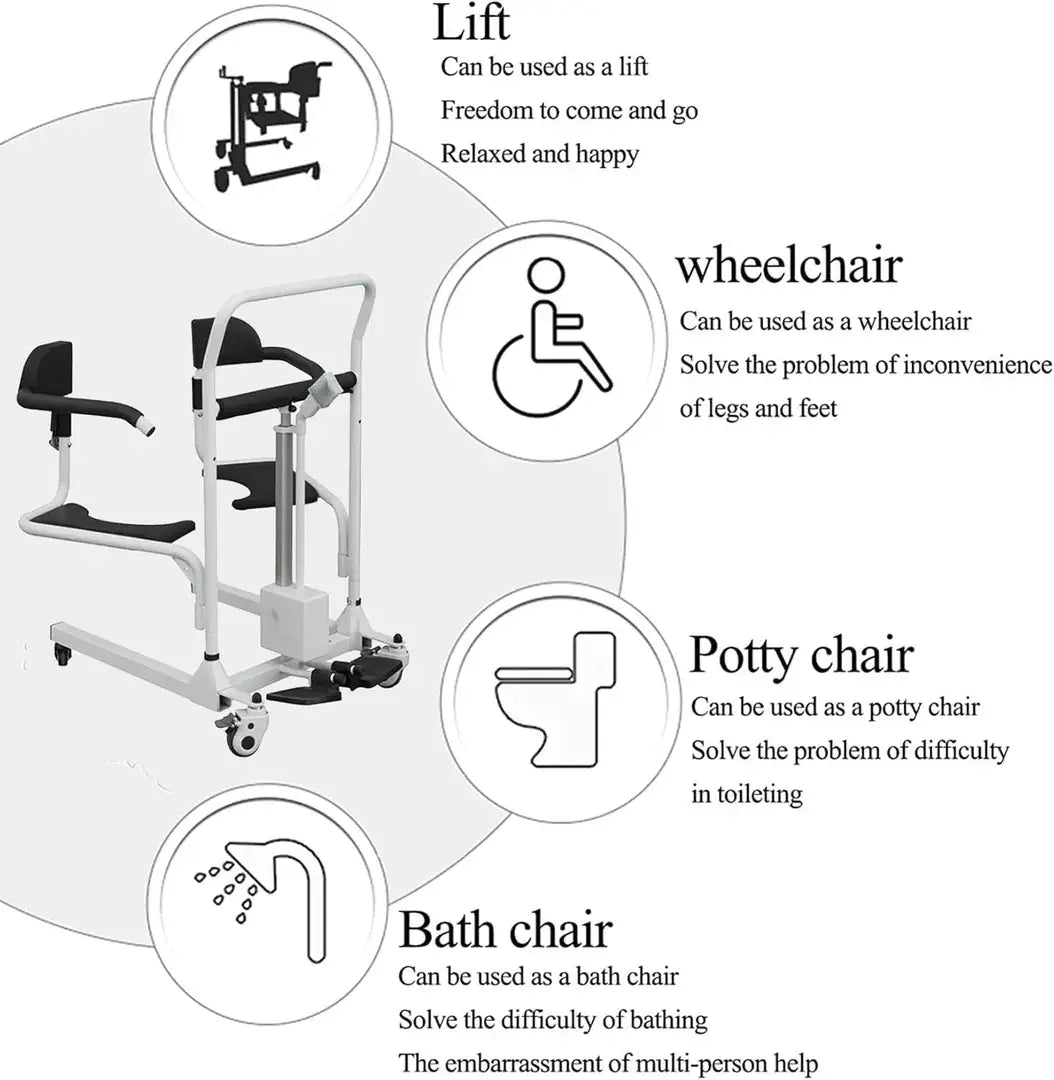 Electric Patient Lift Chair - 180° Split Seat, Shower & Commode Chair for Elderly & Disabled, 150KG Capacity