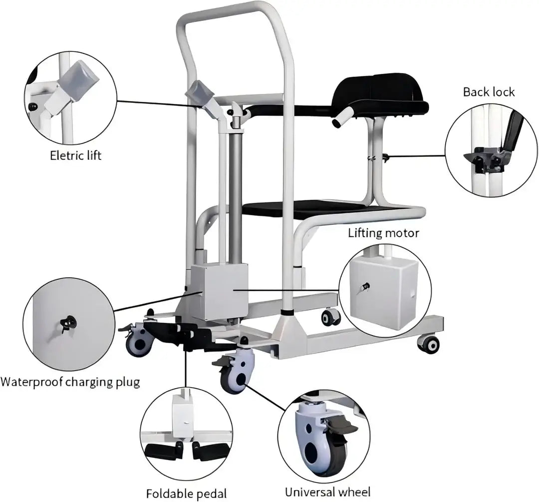 Electric Patient Lift Chair - 180° Split Seat, Shower & Commode Chair for Elderly & Disabled, 150KG Capacity