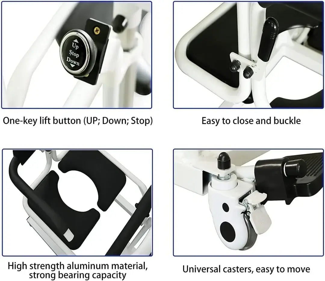 Electric Patient Lift Chair - 180° Split Seat, Shower & Commode Chair for Elderly & Disabled, 150KG Capacity