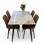 Load image into Gallery viewer, Elegance Modern 4 Seater Dining Table Set With Marble Top (Brown)