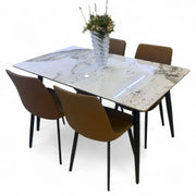 Elegance Modern 4 Seater Dining Table Set With Marble Top (Brown)